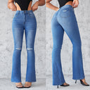 High-Waisted Women's Flared Jeans with Stylish Rips