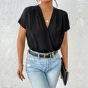 Chic Women's Short Sleeve Blouse with Stylish Wrap Design