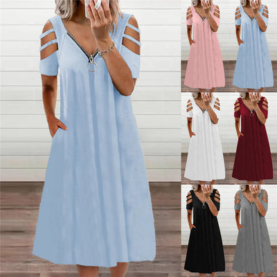 Off-Shoulder Women's Dress with Deep V-Neck Style