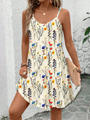 Floral Spaghetti Strap Dress with Flared Skirt