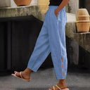 Chic Linen Pants with Side Slits and Elastic Waist