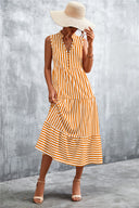 Striped Women's Maxi Dress with Full Button Design