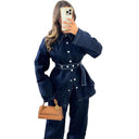 Vintage Denim Blazer Set with Waist Belt