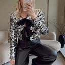 Chic Bow Detail Glitter Blouse for Women