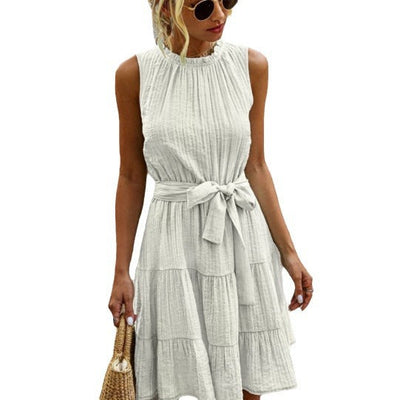 Women's Tiered Summer Dress with Waist Belt