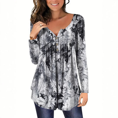 Flowing Women's Long Sleeve Blouse with Button Neckline