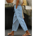 Chic Linen Pants with Side Button Design for Women