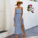 Chic Strapless Women's Maxi Dress with Side Slit