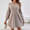Chic Women's Knitted Mini Dress with Balloon Sleeves