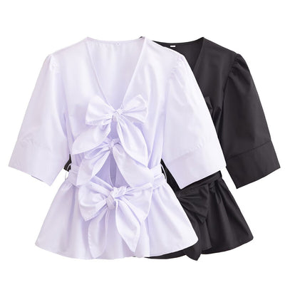 Chic Blouse with Bow Accents for Women