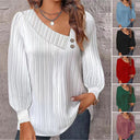 Asymmetric Collar Blouse with Decorative Buttons for Women