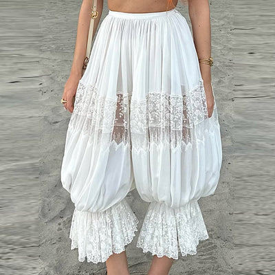 Chic Women's Harem Pants with Lace Accents