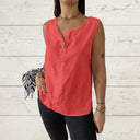Ladies Linen Sleeveless Blouse with Button Accents