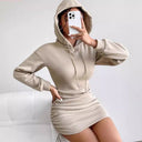 Chic Women's Hooded Dress with Gathered Hem