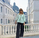 Stylish Checkered Blouse with Unique Cut-Out Design