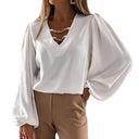 Chic V-Neck Blouse with Chain Accent