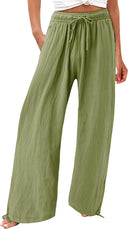 Chic Women's Wide-Leg Summer Trousers with Elastic Waist and Side Pockets