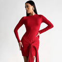 Chic Women's Long Sleeve Wrap Dress with Unique Asymmetrical Hem