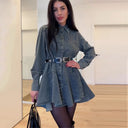 Chic Denim Button Dress with Stylish Belt