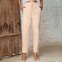 Stylish Women's High-Waisted Pants with Elastic Waistband & Side Pockets