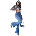 High-Waisted Flared Jeans with Frayed Hem