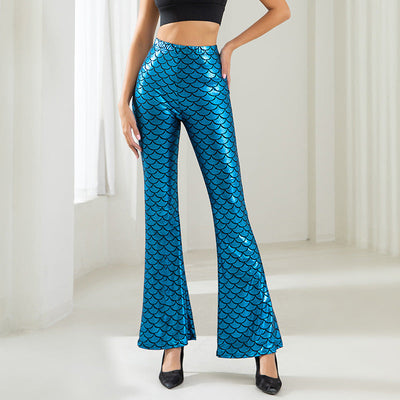 Women's Glossy Scale Pattern Flared Trousers