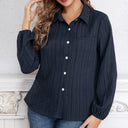 Women's Long Sleeve Blouse - Ribbed Design & Classic Collar