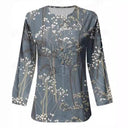 Floral Pattern Long Sleeve Blouse with Button Placket