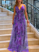 Chic Maxi Dress with Deep V-Neck and Flowing Layers