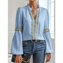 Chic Women's Pleated Blouse with Embellished Trim