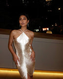 Elegant Women's Party Dress with Slit & Gold Accents