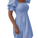 Chic Women's Puff Sleeve Short Dress with Gathered Bodice