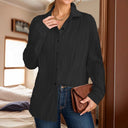 Charming Textured Rib Blouse with Button Placket for Women