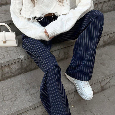Chic High-Waisted Striped Fabric Pants for Women