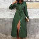 Chic Women's Shirt Dress with Belt & Pockets
