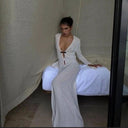 Stylish Mesh Dress with Deep V-Neck and Long Sleeves