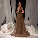Stylish Evening Dress with Shimmering Lace and Tulle Cape