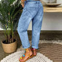 Trendy Women's Denim Pleated Trousers with Button Details
