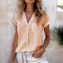 Women's Linen Blouse with Button Detail