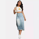Women's Asymmetrical Denim Skirt with High Side Slits