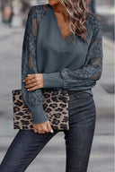 Chic V-Neck Blouse with Lace Sleeves