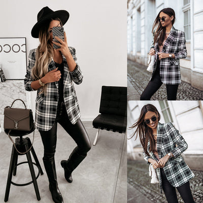 Chic Women's Checkered Blazer with Stylish Accents