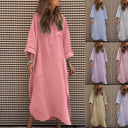 Chic Women's Midi Dress with Button Placket and Pockets