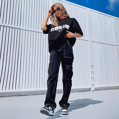 Chic Women's Cargo Pants with Cotton Blend and Ample Pockets