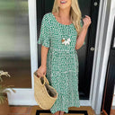 Floral Midi Dress with Elastic Waistband for Women