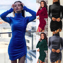 Chic Velvet Mini Dress with High Collar and Stylish Gathered Design