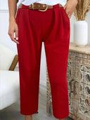 Chic High-Waist Pants with Pleat Design and Belt