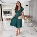 Chic A-Line Dress with Puff Sleeves and Narrow V-Neck