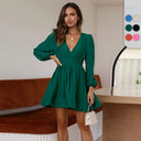 Chic Mini Dress with V-Neck and Puff Sleeves