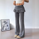 Ruffled Waistband Wide Leg Women's Trousers